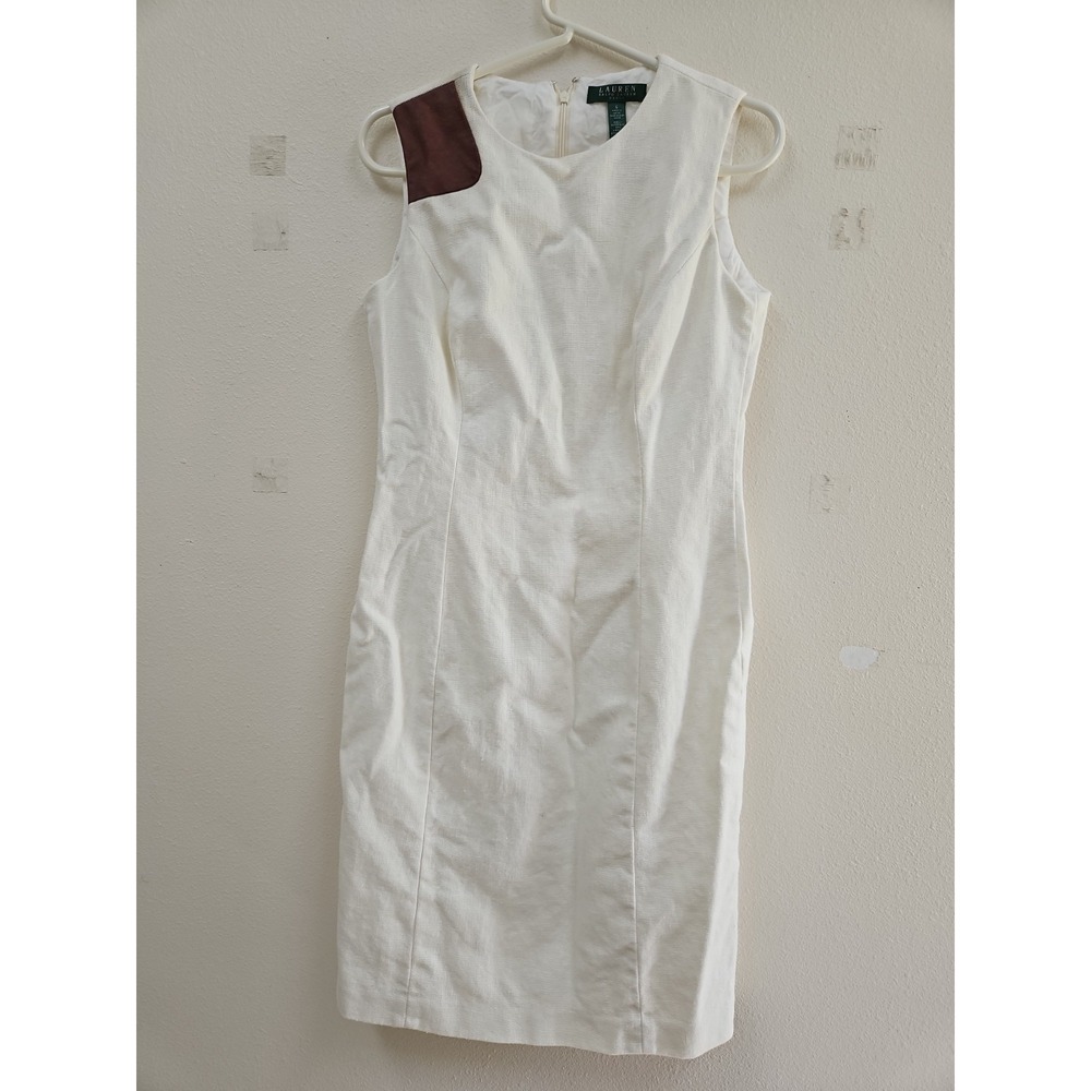 Lauren Ralph Lauren Dress Sz 6 LRL Sheath Linen Lamb Leather
